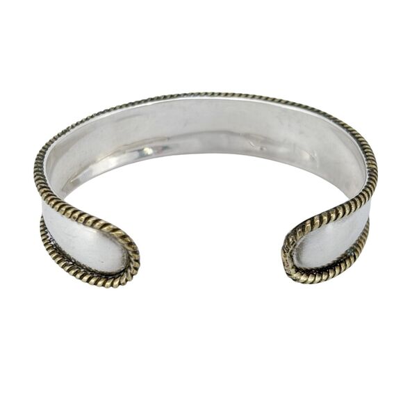 Vintage Mexico Laton Sterling Silver 925 Cuff Bracelet with Brass Accents 6.5" - Picture 4 of 10
